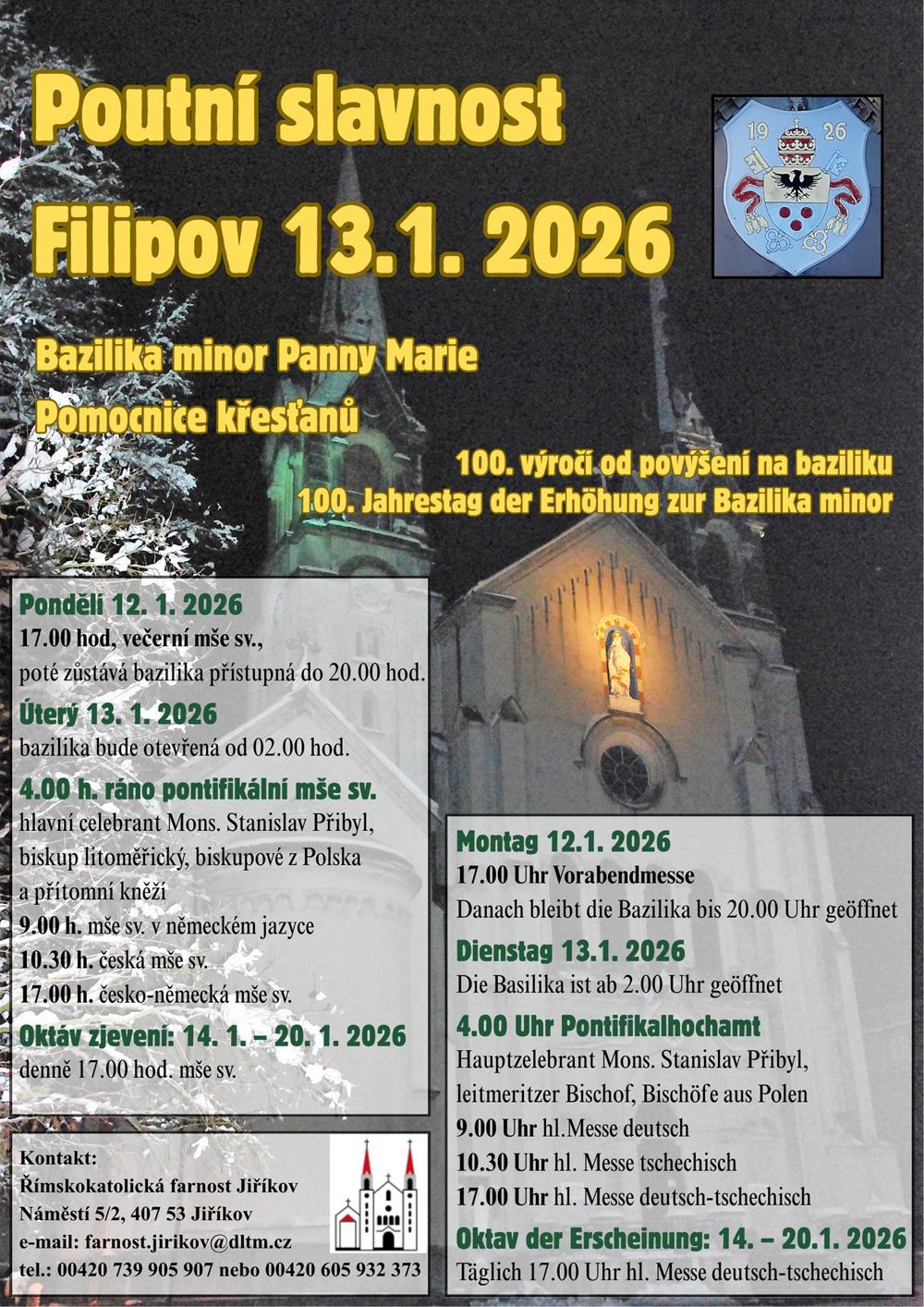 Pozv�nka na Poutn� slavnost ve Filipov� v roce 2026.